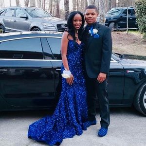 Royal Blue full sequence strapless mermaid dress by Amelia Couture